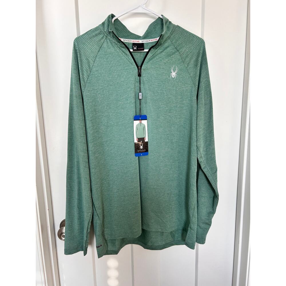 NWT Spyder‎ Men's Activewear 1/4 Zip Pullover Shirt Long Sleeve Green Size Large